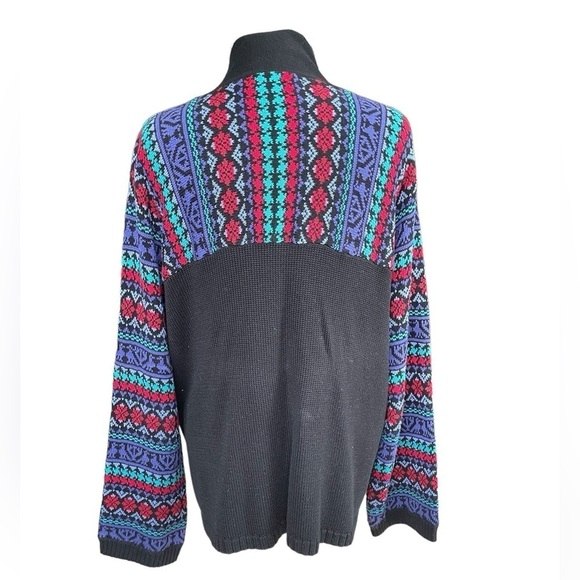 Norm Thompson Black Cardigan Open Front Fair Isle Sleeves Size XL - Picture 3 of 6